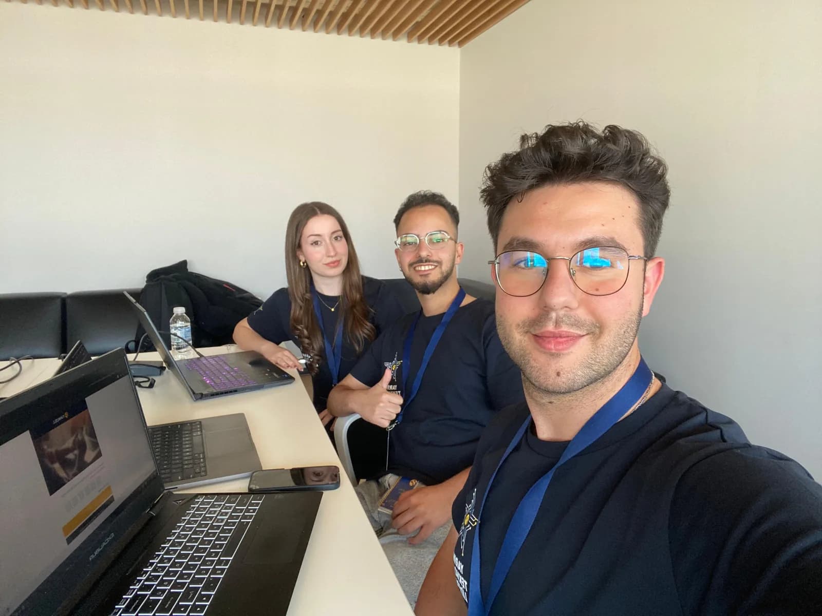 Team working session around laptops