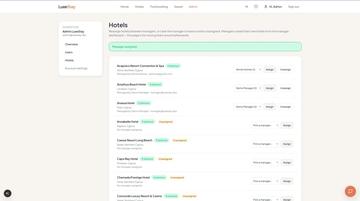LuxeStay manager dashboard for listings and pricing